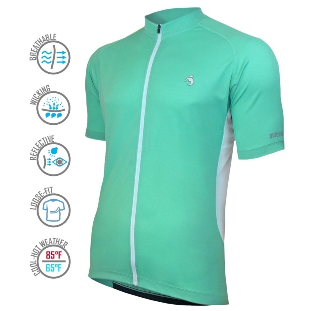 Muteki Cycling Top Mesh fabric Pockets Full Zip Short Sleeve Sea Green/New/Flaw - Picture 10 of 11